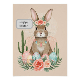 Boho Oaster Bunny Printable Whimsical Pastel Poster