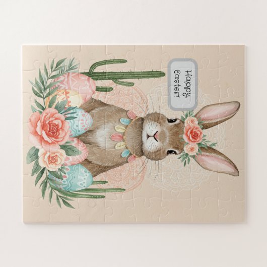 Boho Oaster Bunny Whimsical Pastel Puzzle (Horizontal)