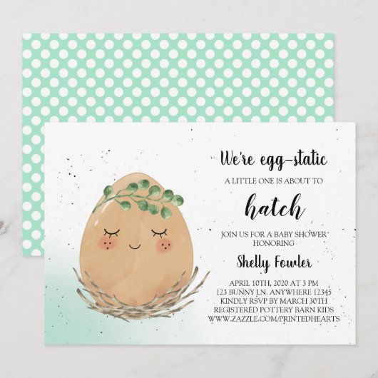 Boho Oaster Egg Babydusche Einladung - Braun Ei (Vorne/Hinten)