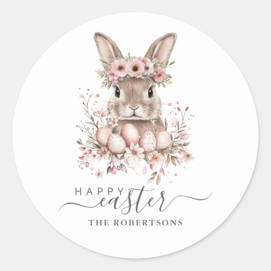 Boho Oaster Hübsch Bunny Blush Blumeneier Runder Aufkleber (Vorderseite)
