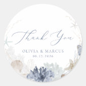 Boho Ocean Beach Blue Wedding Vielen Dank Runder Aufkleber (Vorderseite)