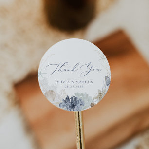 Boho Ocean Beach Blue Wedding Vielen Dank Runder Aufkleber