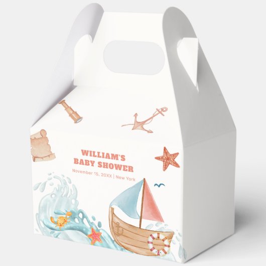 Boho Ocean Boy Adventure Sailboat Babydusche Geschenkschachtel (Vorderseite)
