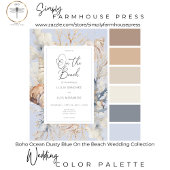 Boho Ocean Dusty Blue Am Hochzeitsessen am Strand RSVP Karte