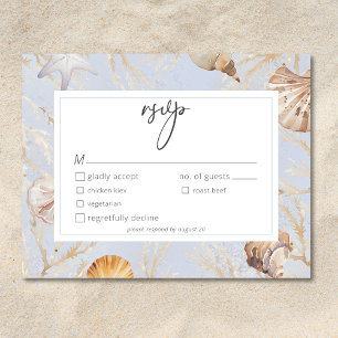 Boho Ocean Dusty Blue Am Hochzeitsessen am Strand RSVP Karte
