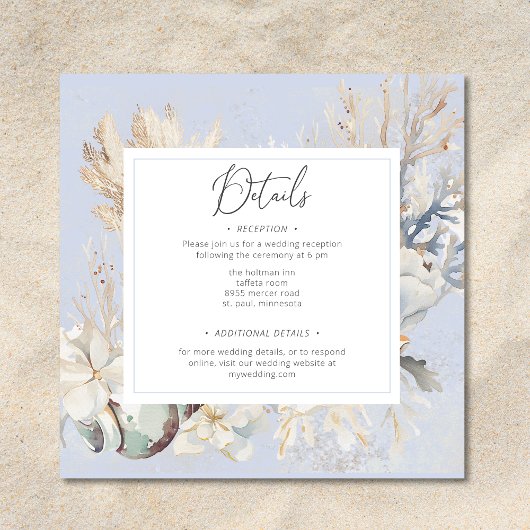 Boho Ocean Dusty Blue auf der Hochzeit am Strand Begleitkarte