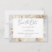 Boho Ocean Dusty Blue auf der Hochzeit am Strand Save The Date (Vorderseite)