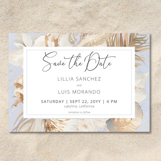 Boho Ocean Dusty Blue auf der Hochzeit am Strand Save The Date