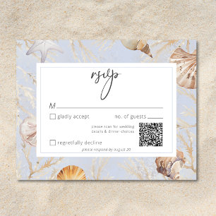 Boho Ocean Dusty Blue On Beach Wedding QR RSVP Karte