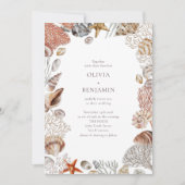Boho Ocean Seashells Coral Beach Einzigartige Hoch Einladung (Vorderseite)