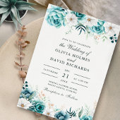 Boho Off-White Aquamarine Wildblumen Hochzeit Einl Einladung