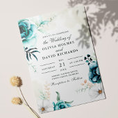 Boho Off-White Aquamarine Wildblumen Hochzeit Einl Einladung