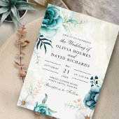 Boho Off-White Aquamarine Wildblumen Hochzeit Einl Einladung