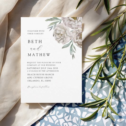 Boho Off White Wasserfarben Blumenmuster Einladung