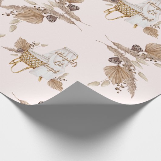 Boho Oh Baby Brown Pink Bassinet Personalisiert II Geschenkpapier (Ecke)