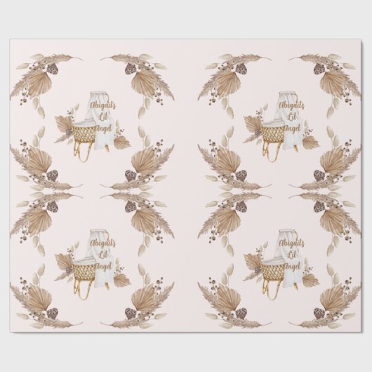 Boho Oh Baby Brown Pink Bassinet Personalisiert II Geschenkpapier (Saum)