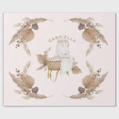 Boho Oh Baby Brown Rosa Name Ankunft Datum II Geschenkpapier (Flach)