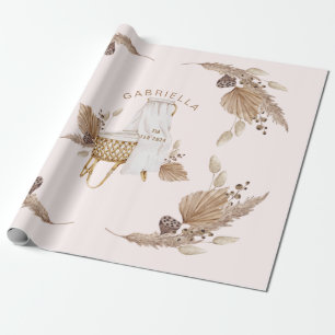 Boho Oh Baby Brown Rosa Name Ankunft Datum II Geschenkpapier