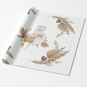 Boho Oh Baby Brown und White Bassinet Geschenkpapier