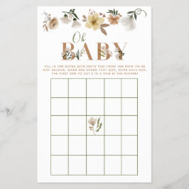 Boho Oh Baby Floral Baby Dusche Bingo Spiel Flyer