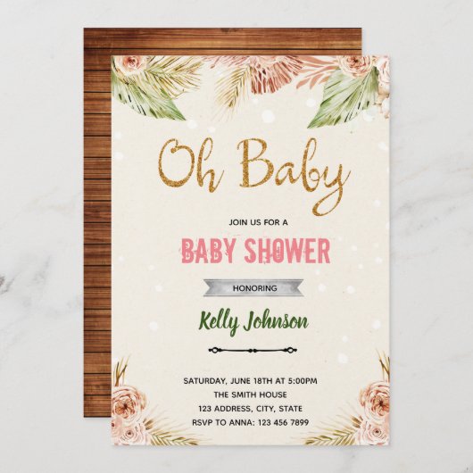 Boho oh Baby Gender enthüllt Thema Einladung (Vorne/Hinten)