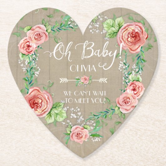 Boho Oh Baby Girl Dusche Rosen Rustikales Holz Untersetzer (Vorderseite)