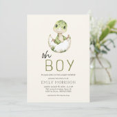 Boho Oh Boy Dinosaur Baby Boy Dusche Einladung (Stehend Vorderseite)
