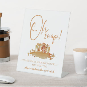 Boho Oh Snap Burnt Orange Wedding Hashtag Sign Sockelschild