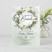 Boho Olive foliage white roses gold Bridal Brunch Einladung (Stehend Vorderseite)