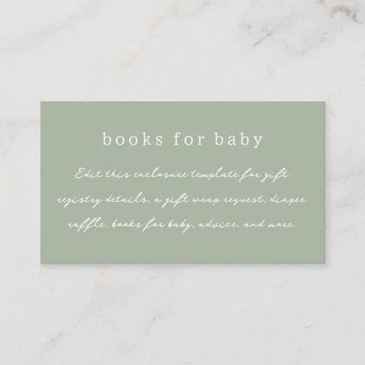 Boho Olive Green Minimal Calligraphy Baby Shower Begleitkarte (Vorderseite)