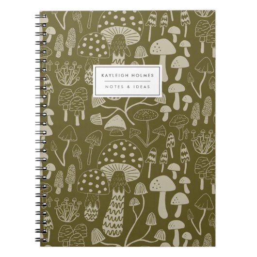 Boho Olive Green Mushroom-Notebook Notizblock (Vorderseite)