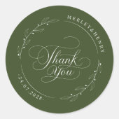 Boho Olive Green Wedding Thank You Favor Runder Aufkleber (Vorderseite)