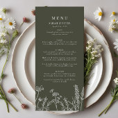 Boho Olive Green Wildblume Wedding Flat Menu Menükarte
