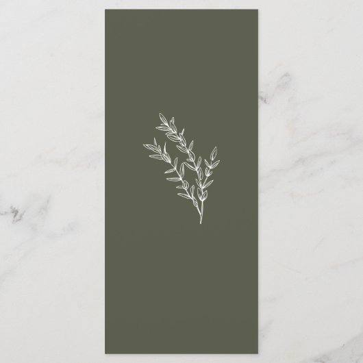 Boho Olive Green Wildblume Wedding Flat Menu Menükarte (Rückseite)
