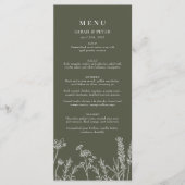 Boho Olive Green Wildblume Wedding Flat Menu Menükarte (Vorderseite)