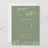 Boho Olive Wildflower QR-Code Foto-Kalender  Save The Date (Vorderseite)