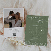 Boho Olive Wildflower QR Code Photo Calendar  Save The Date