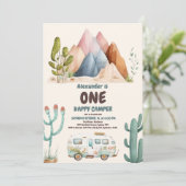Boho One Happy Camper 1. Geburtstag Party Einladung (Stehend Vorderseite)