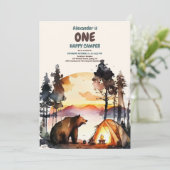 Boho One Happy Camper 1. Geburtstag Party Einladung (Stehend Vorderseite)