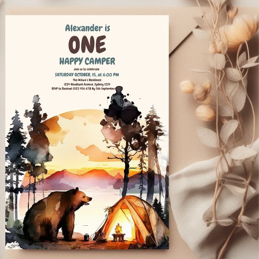 Boho One Happy Camper 1. Geburtstag Party Einladung