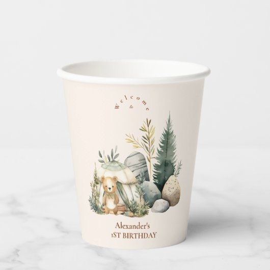 Boho One Happy Camper 1. Geburtstag Party Pappbecher (Vorderseite)