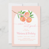 Boho One Sweet Peach Birthday Einladung (Vorderseite)