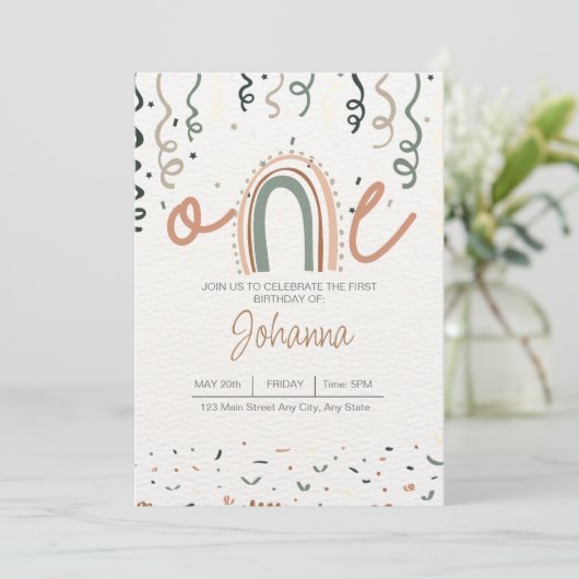 Boho ONEderful Birthday Einladung (Stehend Vorderseite)