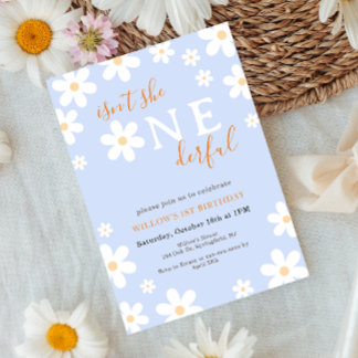 Boho Onederful Floral Groovy Daisy 1. Geburtstag Einladung