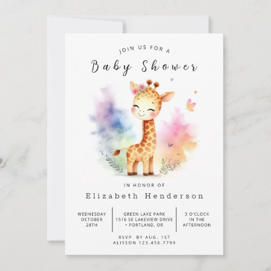 Boho Online Giraffe Babydusche Einladung (Vorderseite)