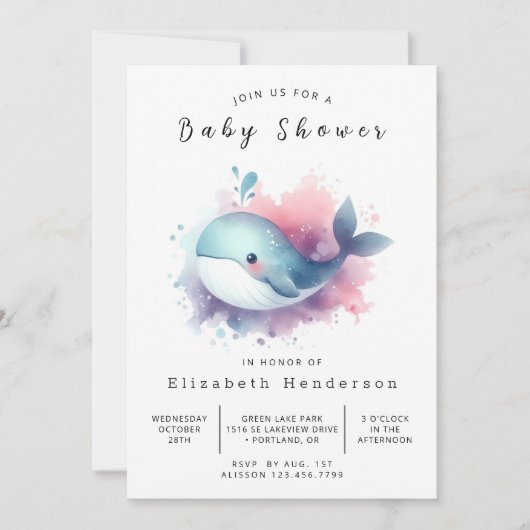 Boho Online Whale Baby Shower Einladung (Vorderseite)