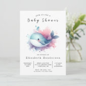 Boho Online Whale Baby Shower Einladung (Stehend Vorderseite)