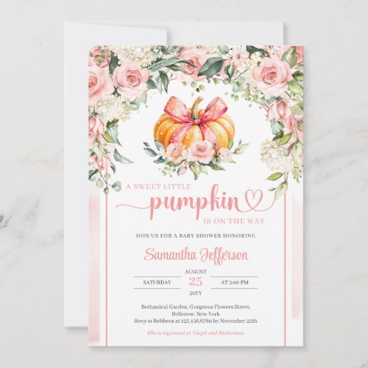 Boho opulente Wasserfarbenröte Blütenkürbis Einladung (Vorderseite)