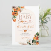Boho Orange Baby Dusche Sommer Tropical Floral Einladung (Stehend Vorderseite)
