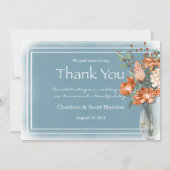 Boho Orange Blau Blumenmuster Dankeskarte (Vorderseite)